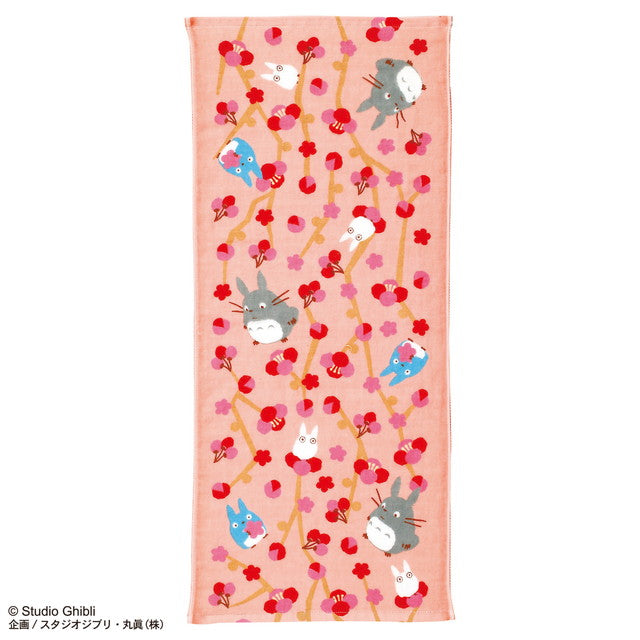 Marushin Studio Ghibli Imabari Gauze Series (Face Towel) "My Neighbor Totoro" - Flower (Plum), Size: 13.4" x 31.5"