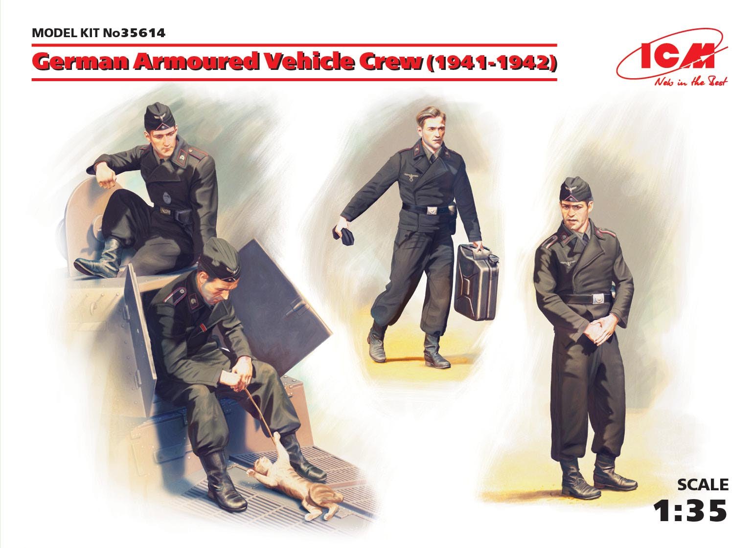 ICM 1/35 German Armoured Vehicle Crew (1941-1942) (4 figures and cat)