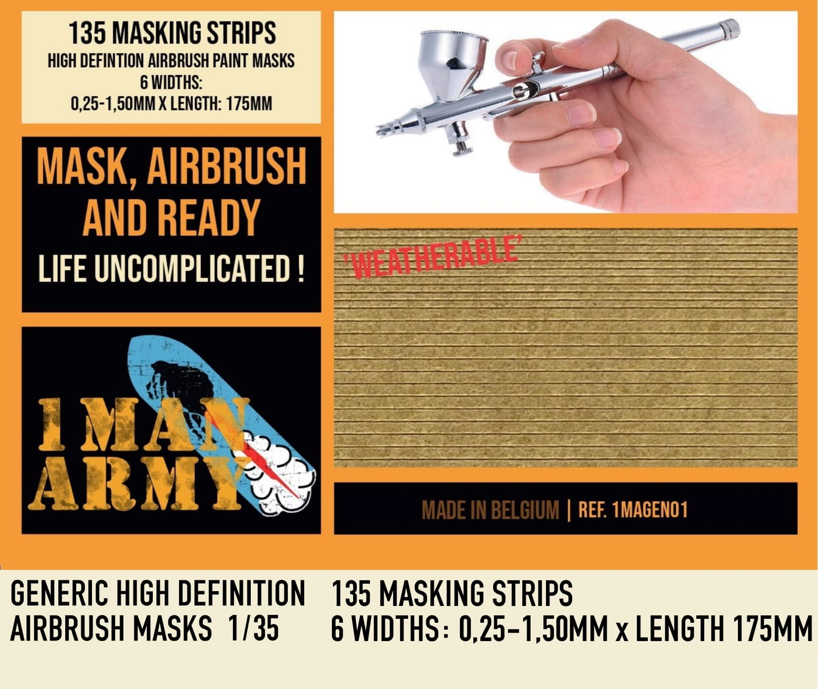 1ManArmy 1/35 High Definition Strips 6 Widths Airbrush Paint Masks