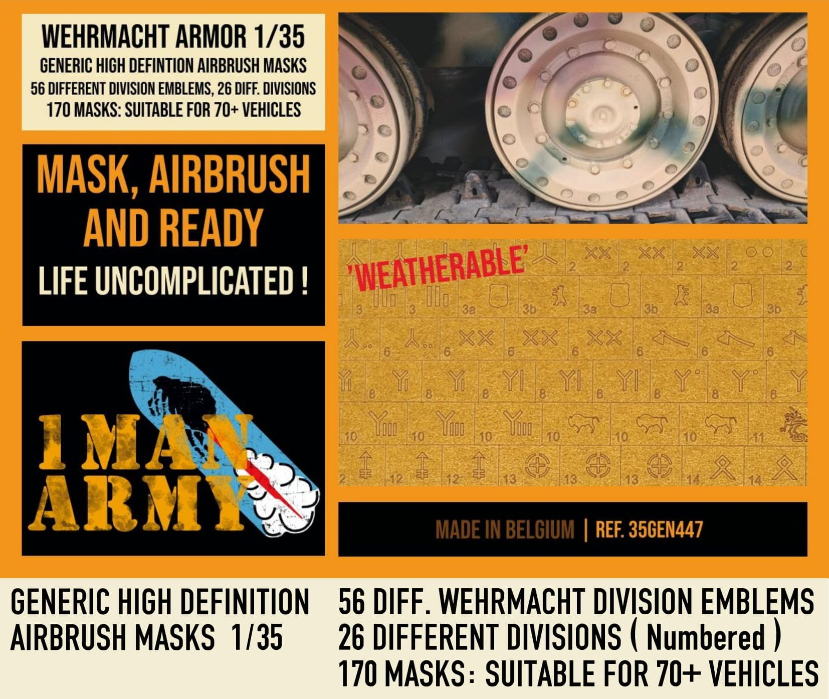 1ManArmy 1/35 German Wehrmacht Div Emblems Airbrush Paint Masks