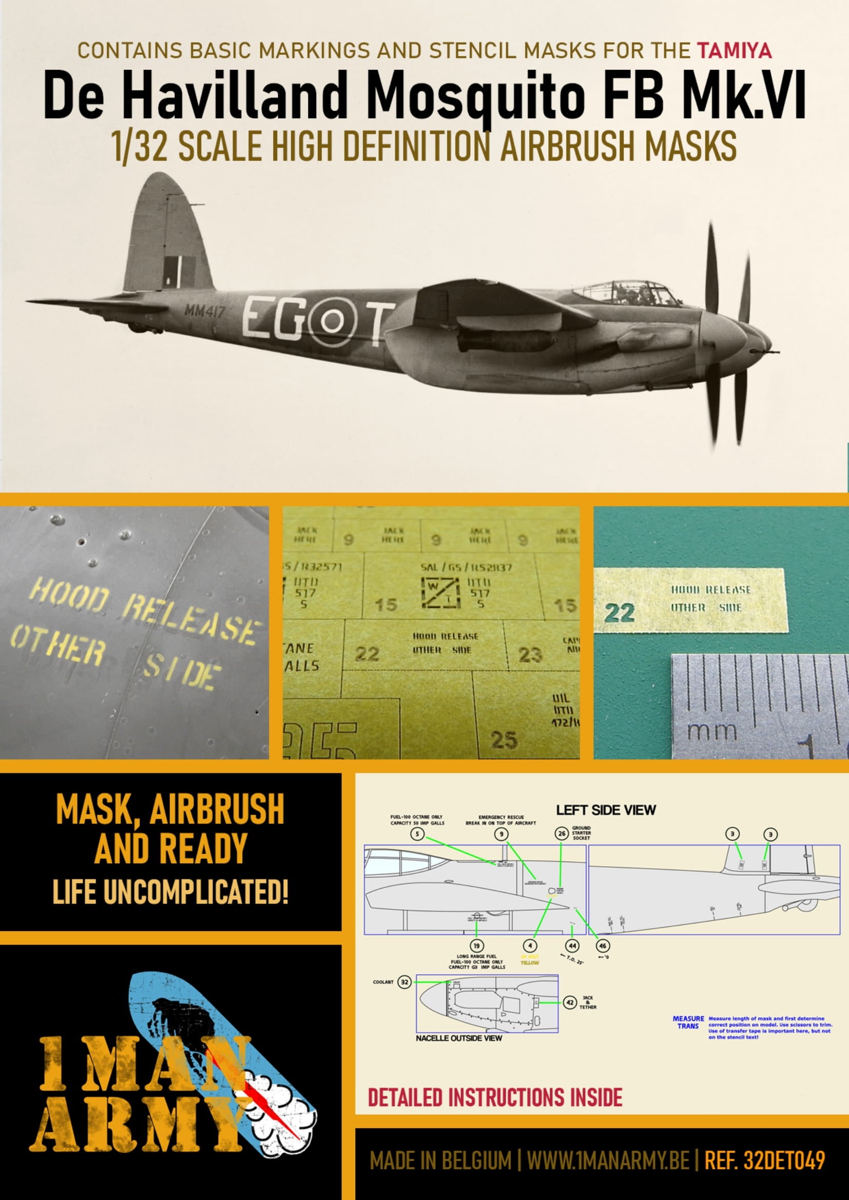 1ManArmy 1/32 De Havilland Mosquito FB Mk.VI for Tamiya Airbrush Masks