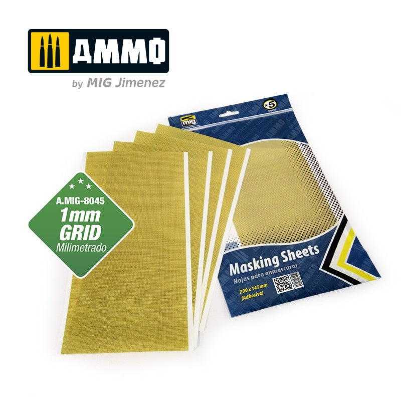 Ammo Mig Adhesive Masking Sheets with 1mm Grid, 5 Sheets (290x145mm)