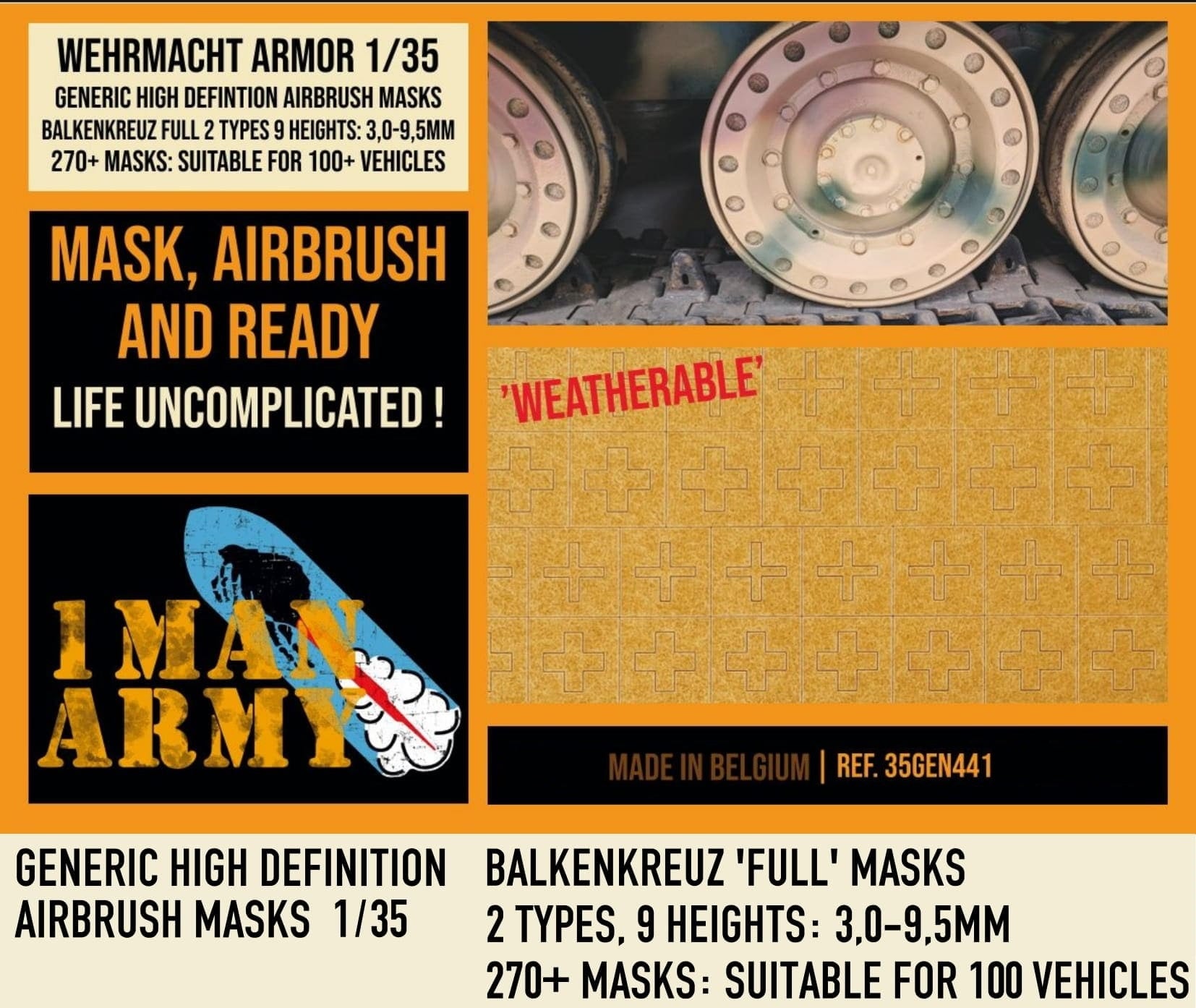 1ManArmy 1/35 German Balkenkreuz Full 3 - 9,5 Airbrush Paint Masks