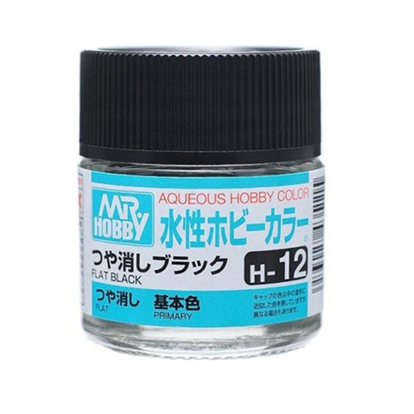 Mr Hobby Aqueous Color H12 Flat Black 10ml Bottle