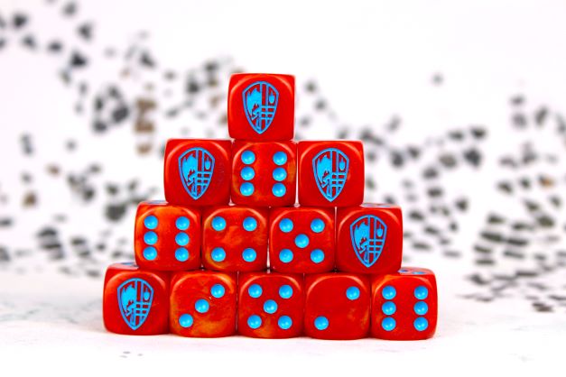 Conquest, Hundred Kingdom Faction Dice on Red swirl Dice (PBW8516)