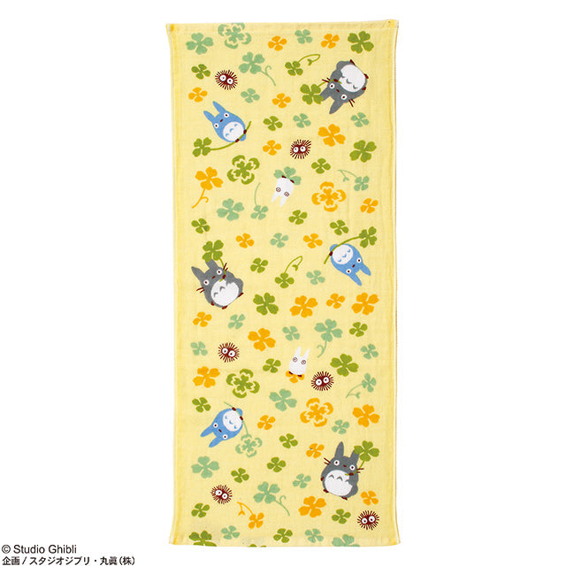 Marushin Studio Ghibli Imabari Gauze Series (Face Towel) "My Neighbor Totoro" - Flower (Clovers), Size: 13.4" x 31.5"