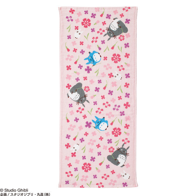 Marushin Studio Ghibli Imabari Gauze Series (Face Towel) "My Neighbor Totoro" - Flower (Pink), Size: 13.4" x 31.5"