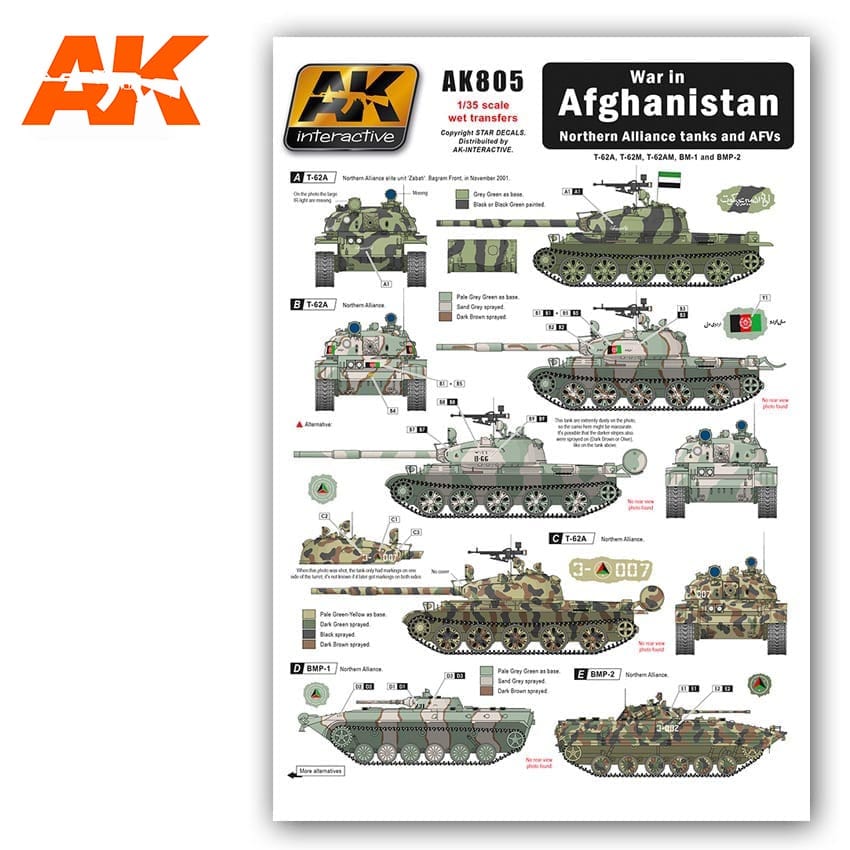 AK Interactive 1/35 War In Afghanistan - Northern Alliance Tanks and AFVs decals