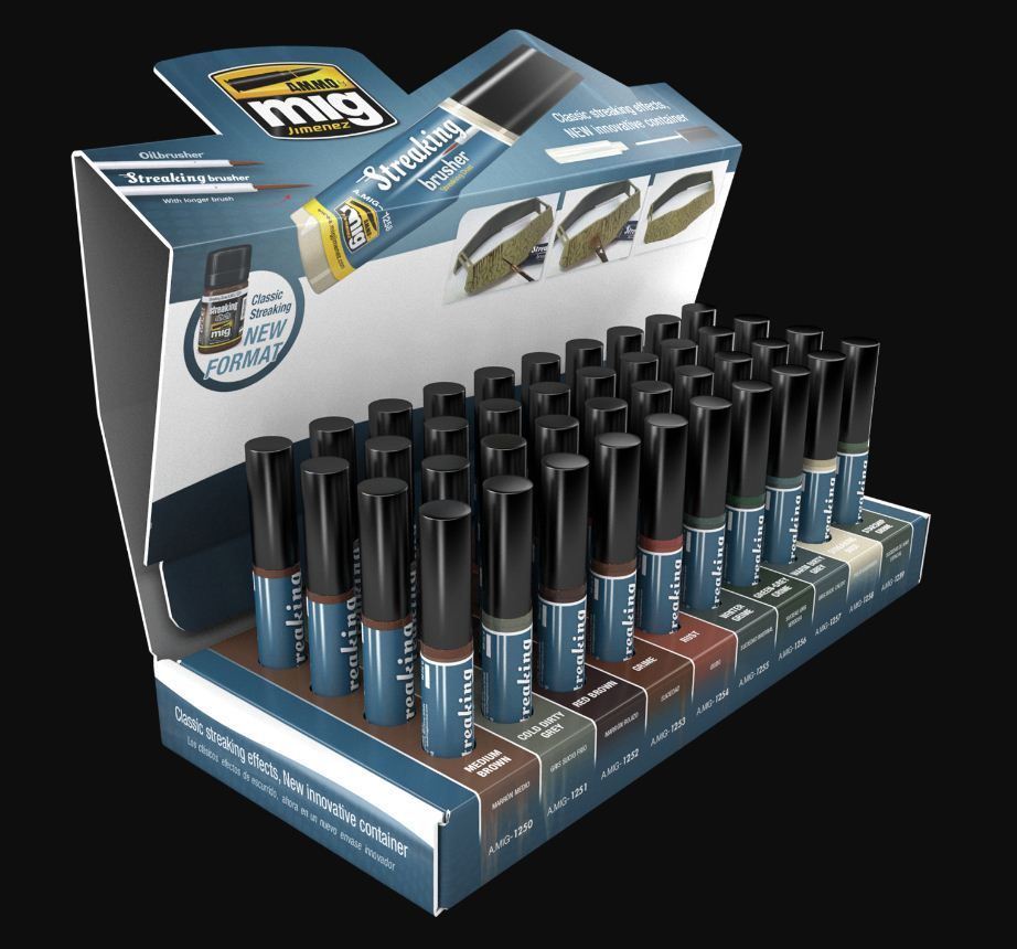 Ammo Mig Streakingbrushes Display (10 Streakingbrushes x 4 Units)