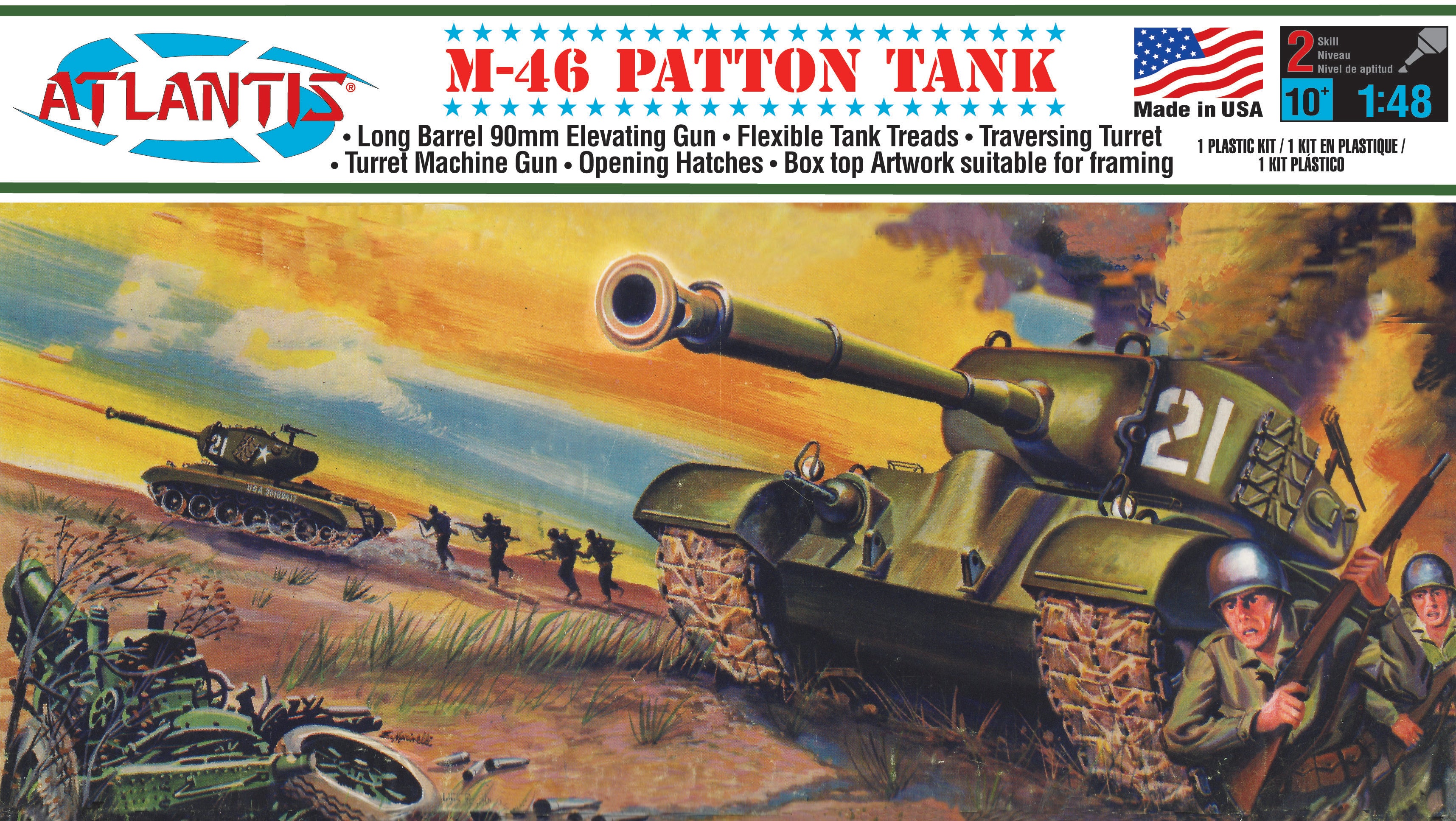 Atlantis 1/48 M-46 Patton Tank w/ Figures & Decals