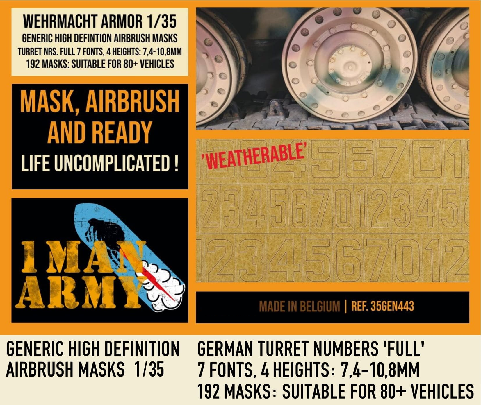 1ManArmy 1/35 German Turret Numbers Full Airbrush Paint Masks