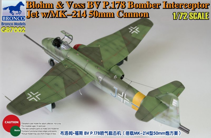 Bronco Models 1/72 Blohm & Voss BV P178 Bomber Interceptor Jet w/ MK-214 50mm Cannon