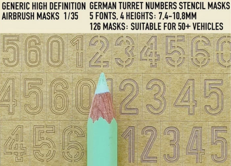 1ManArmy 1/35 German Turret Numbers Stencil 7,4 to 10,8 Airbrush Paint Masks