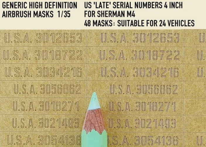 1ManArmy 1/35 US Late Serial Numbers 4 Inch for Sherman M4 Airbrush Paint Masks