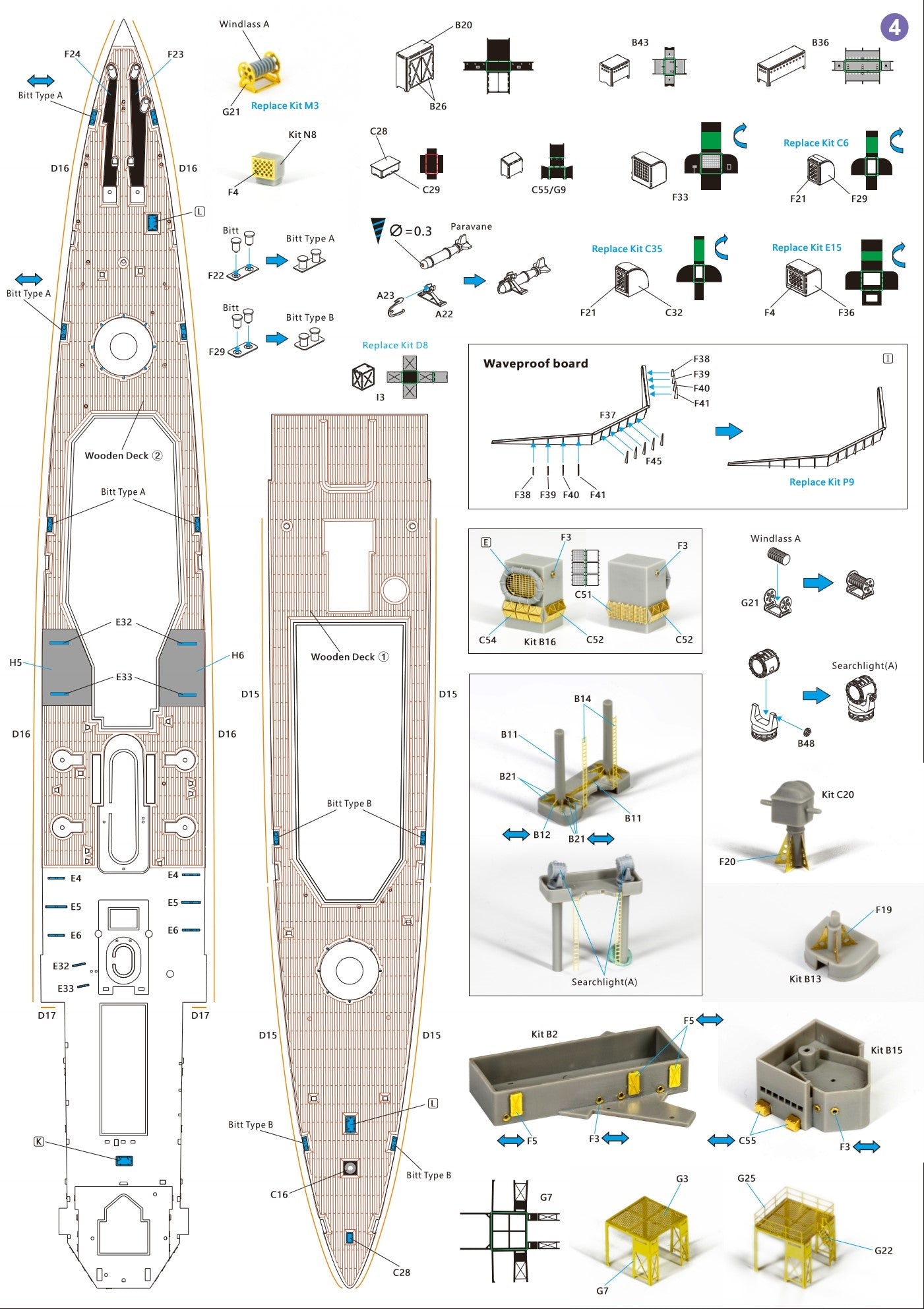 Very Fire 1/350 HMS Heavy Cruiser Exeter 1939 Detail Up Set (For Trumpeter 05350)